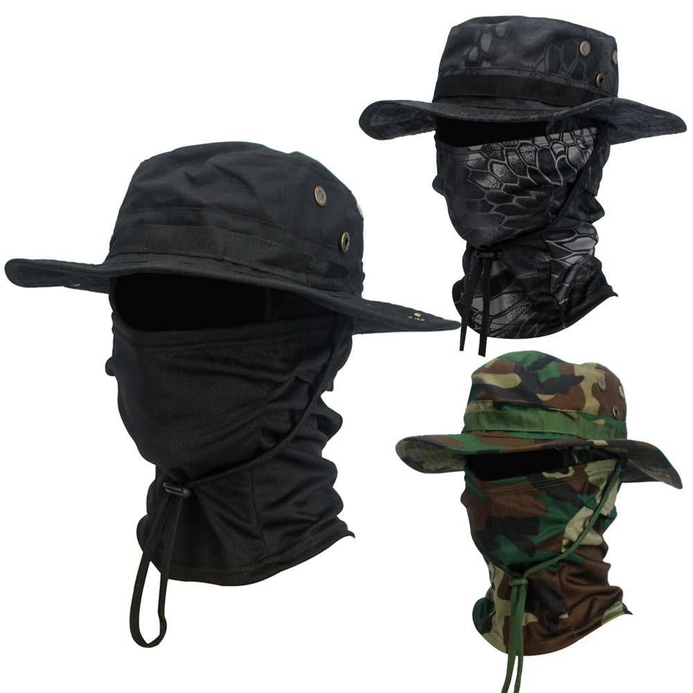 2 Piece Men's Wide Brim Boonie Hat and Balaclava Set