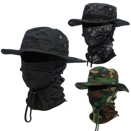 2 Piece Men's Wide Brim Boonie Hat and Balaclava Set