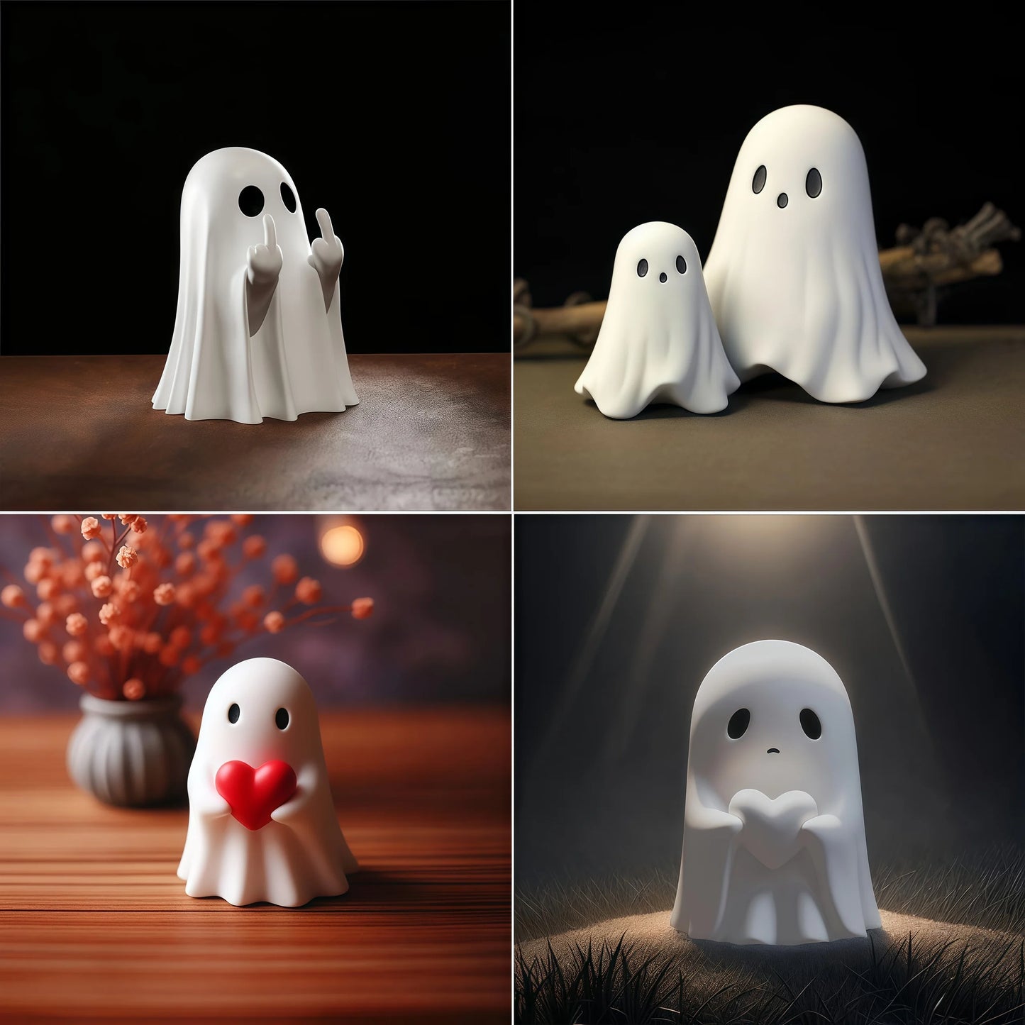 Cute Middle Finger Ghost Halloween Decor Figure