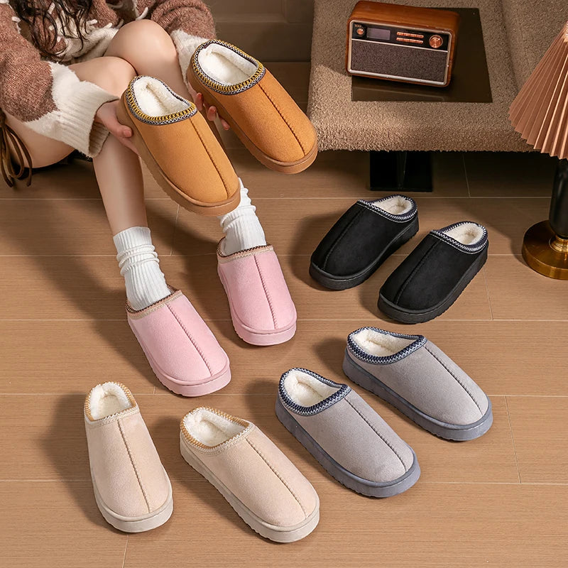Plush Winter Slippers with Thick EVA Sole for Men & Women Non Slip Home Shoes
