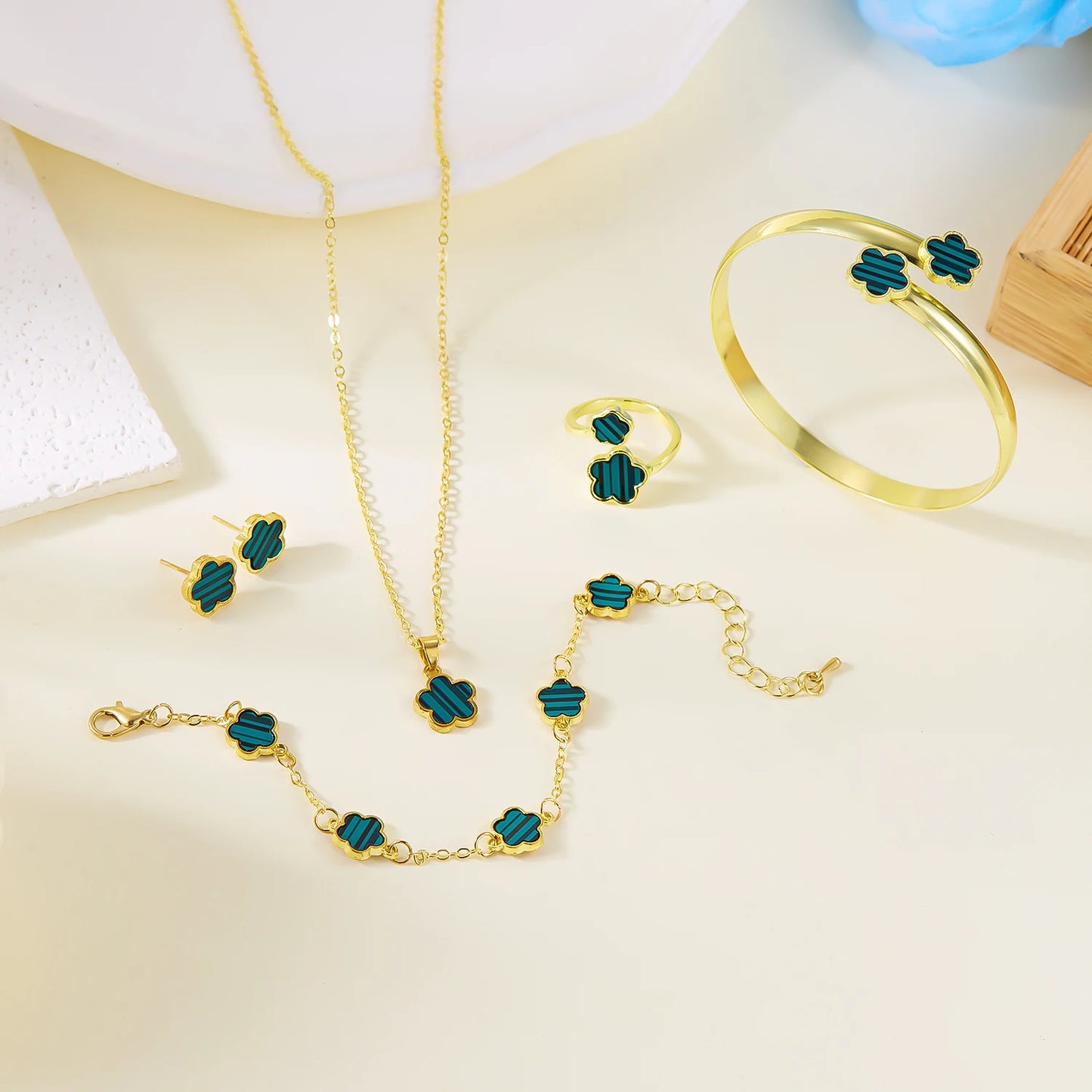 5PCS Colorful Enamel Plum Blossom Jewelry Set for Women