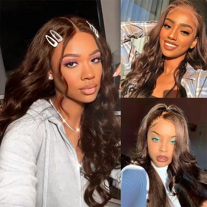 Women's 46 Inch Chocolate Brown Body Wave HD Lace Front Human Hair Wig