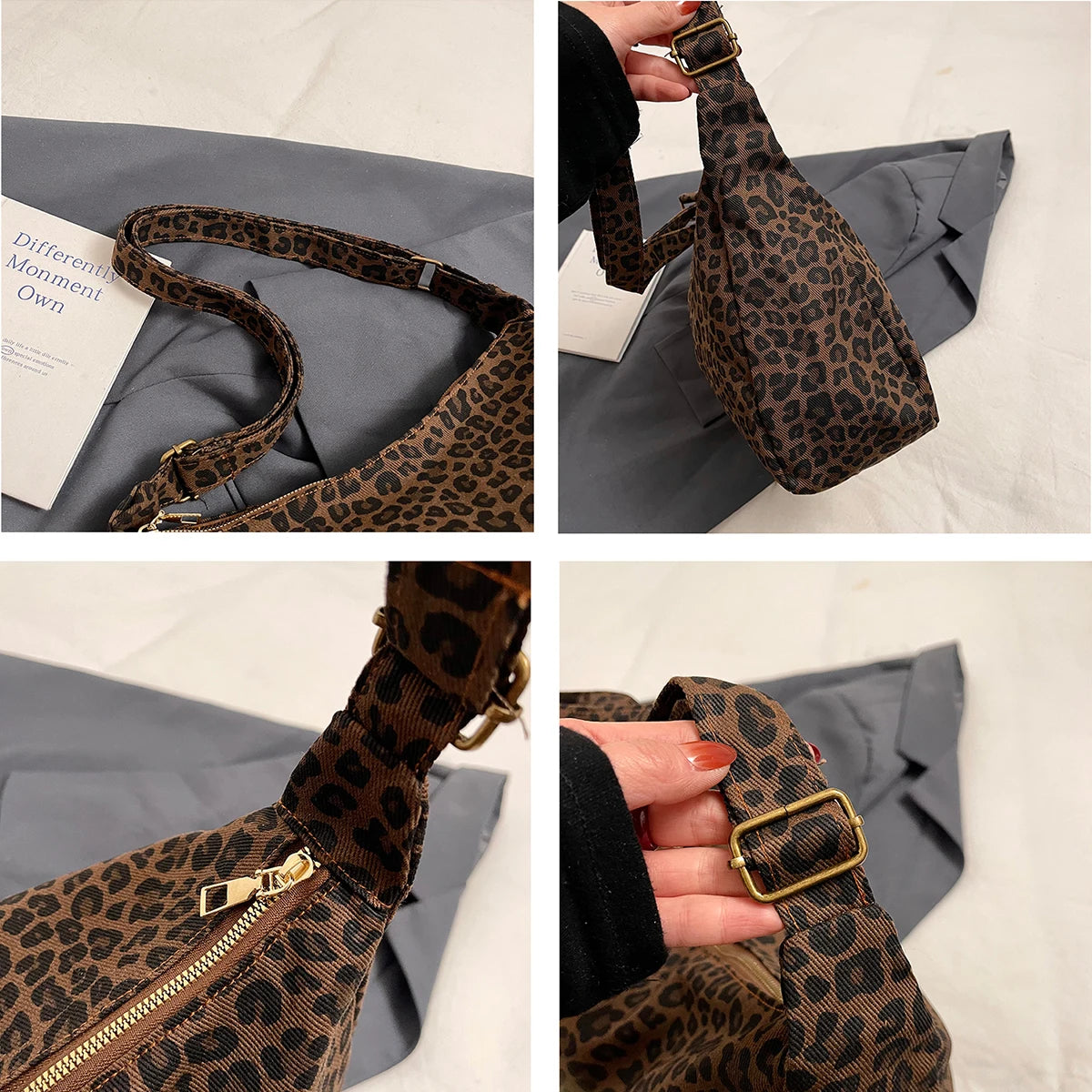 Women’s Leopard Print Soft Textile Shoulder Crossbody Bag Large Capacity