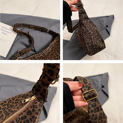 Women’s Leopard Print Soft Textile Shoulder Crossbody Bag Large Capacity