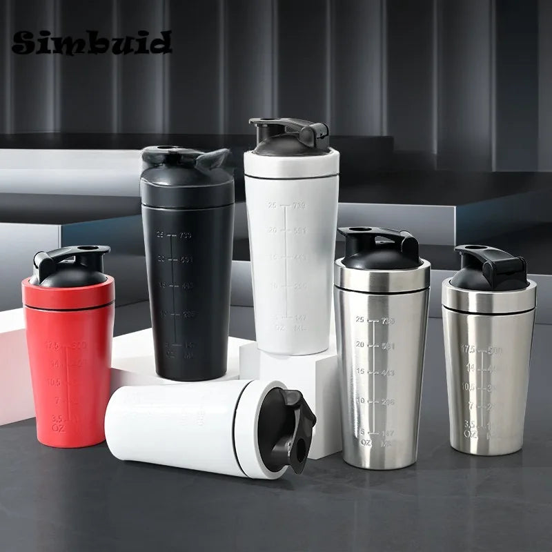 500ml or 750ml Stainless Steel Protein Shaker Bottle with Mixing Ball