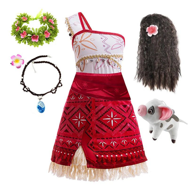 Girls Moana 2 Princess Costume Dress with Necklace