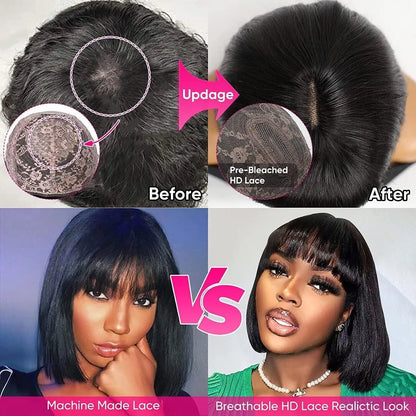 Women's 8 to 14 Inch Straight Bob Human Hair Wig with Bangs