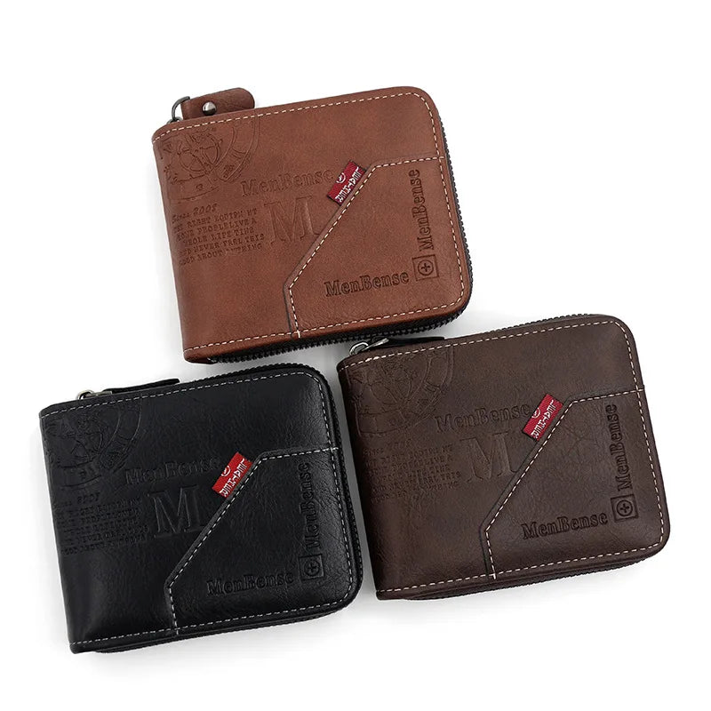 Men's Vintage PU Leather Zipper Wallet with Coin Pocket
