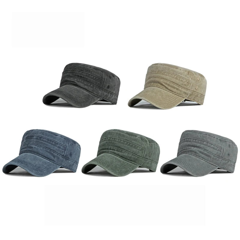 Unisex Washed Cotton Short Brim Military Cap