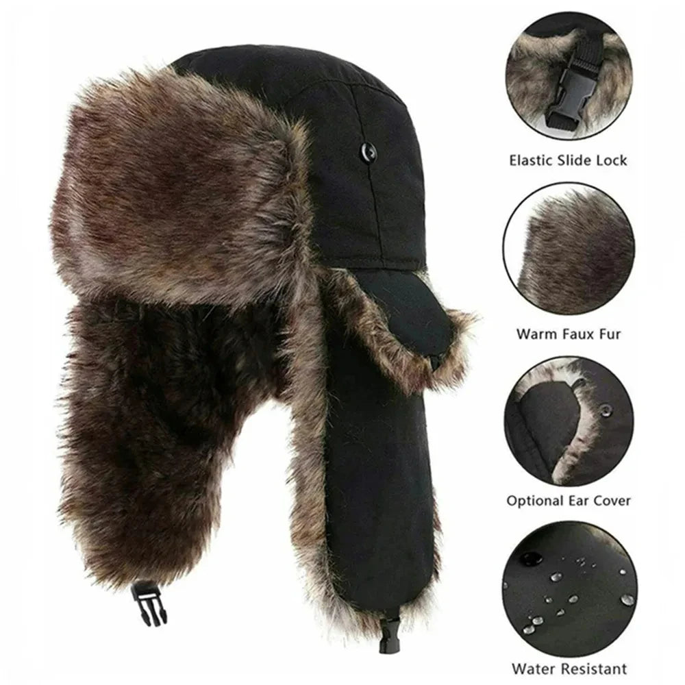 Men's Winter Russian Ushanka Trapper Hat with Ear Flaps