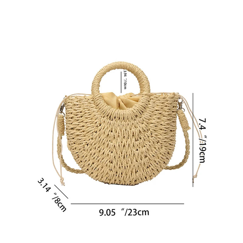 Women’s Woven Straw Rattan Half Moon Beach Tote Bag