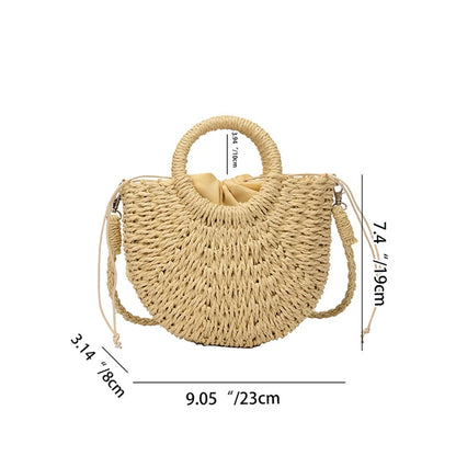 Women’s Woven Straw Rattan Half Moon Beach Tote Bag