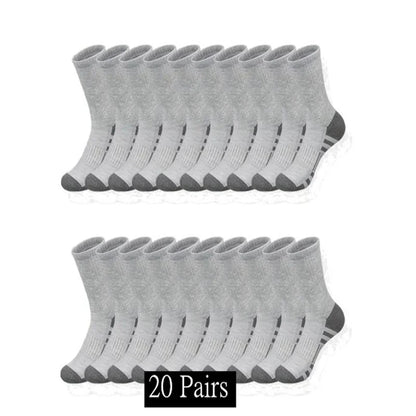 10 to 30 Pairs Men's Breathable Sports Crew Socks