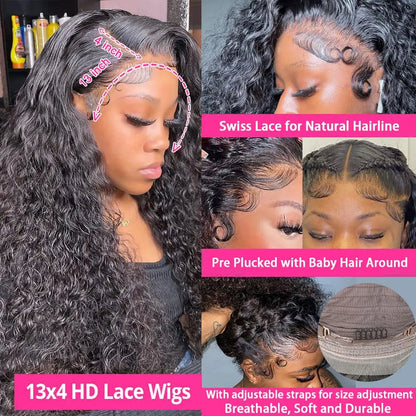 32 Inch Water Wave 13x4 HD Lace Front Human Hair Wig 200% Density