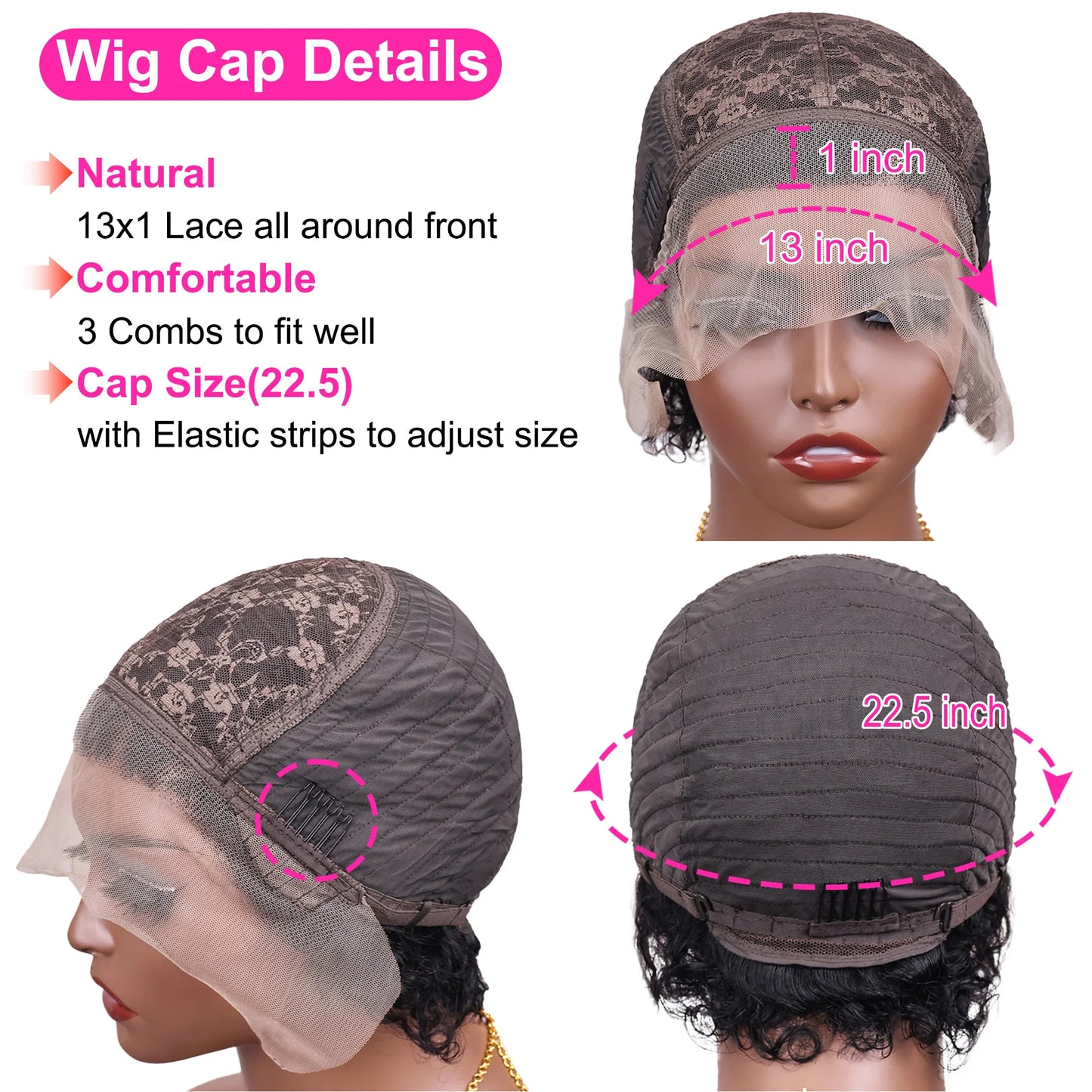 Women's Short Curly Pixie Cut Human Hair Lace Front Wig