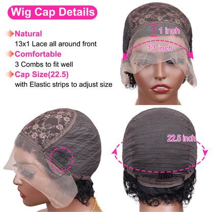 Women's Short Curly Pixie Cut Human Hair Lace Front Wig