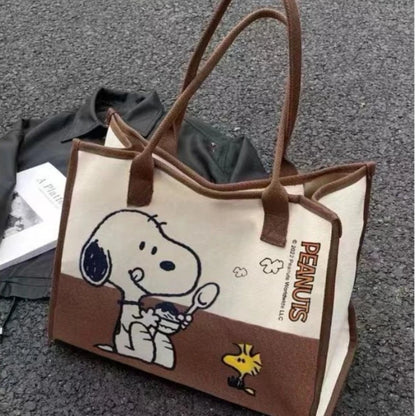 Snoopy Woodstock Cartoon Canvas Tote Bag Large Capacity Shoulder Handbag