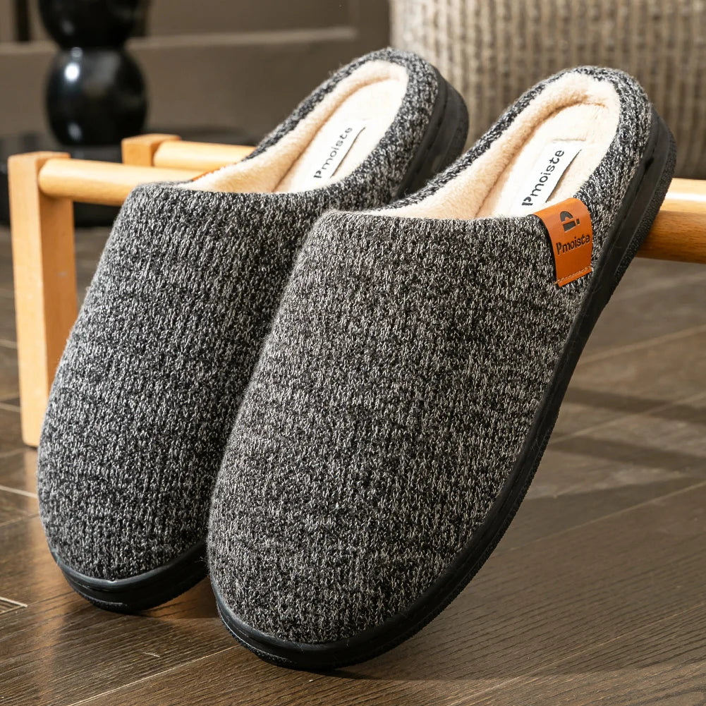 Men’s Winter Memory Foam Knitted Slippers Non Slip TPR Sole