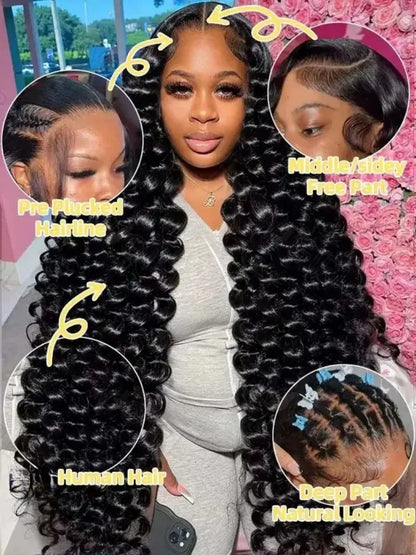 Women's 40 to 42 Inch 250% Density Loose Deep Wave HD Lace Front Human Hair Wig