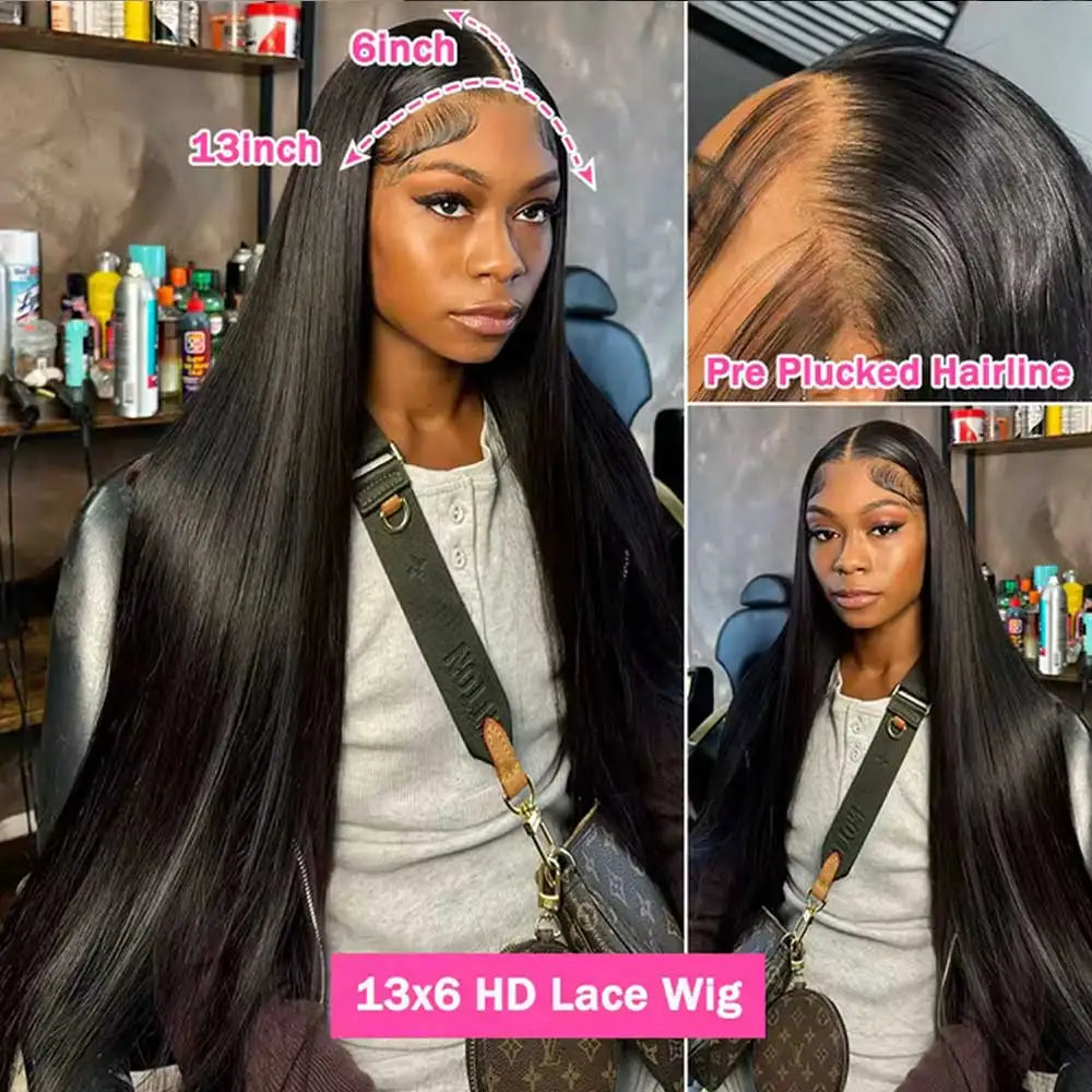 Women's 40 to 42 Inch Bone Straight HD Lace Front Human Hair Wig