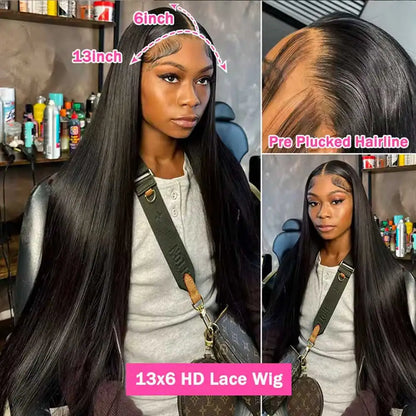 Women's 40 to 42 Inch Bone Straight HD Lace Front Human Hair Wig