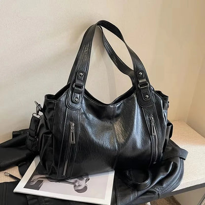 Women’s PU Leather Colorblock Crossbody Shoulder Bag with Compartments