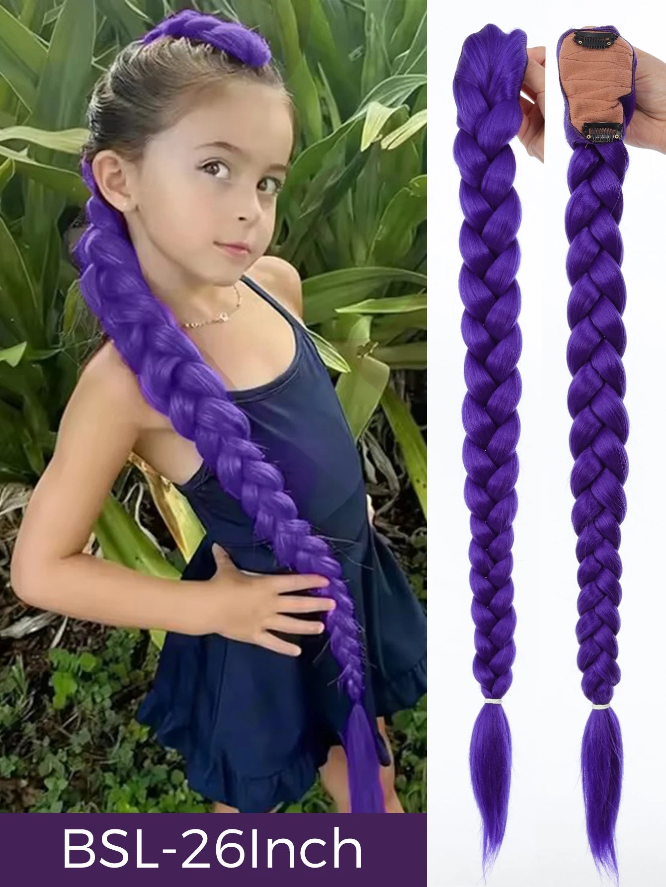 32 Inch Purple Braided Ponytail Hair Extension with Tinsel