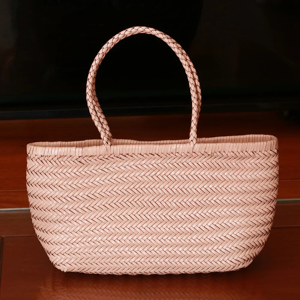Genuine Leather Woven Shoulder Tote Bag for Women