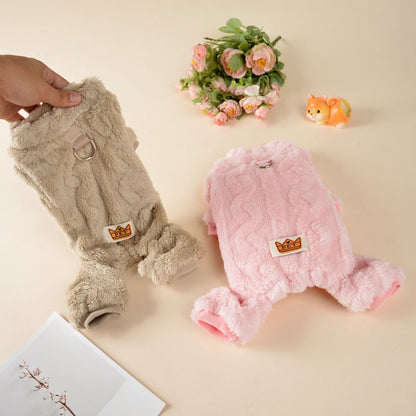 Soft Fleece Dog Jumpsuit with D-Ring for Small & Medium Dogs Winter Coat