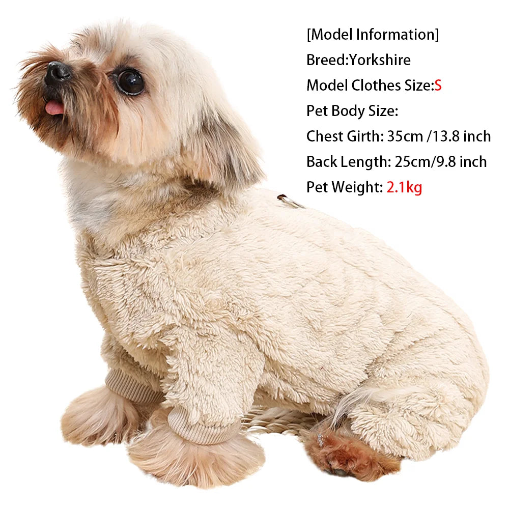 Soft Fleece Dog Jumpsuit with D-Ring for Small & Medium Dogs Winter Coat