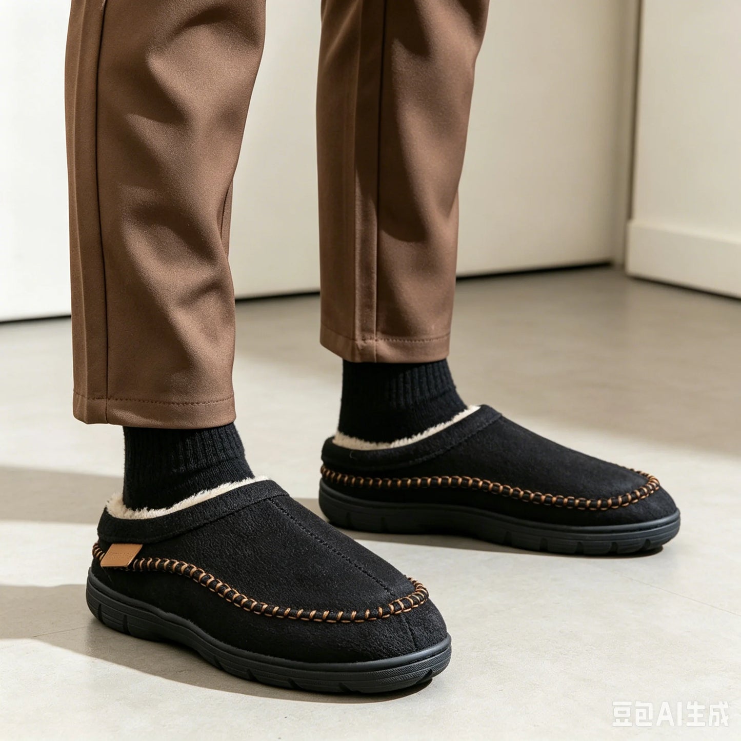 Men’s Suede Winter Slippers with Memory Foam & Non Slip TPR Sole