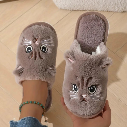 Women’s Plush Cat Slippers Warm Non Slip Indoor House Shoes