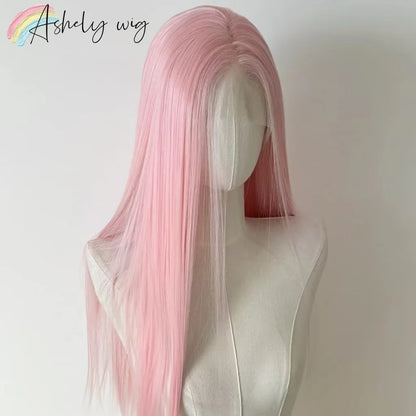 26 Inch Light Pink Straight Lace Front Wig