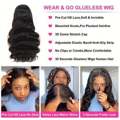 Women's 34 Inch 250% Density Body Wave HD Lace Front Human Hair Wig