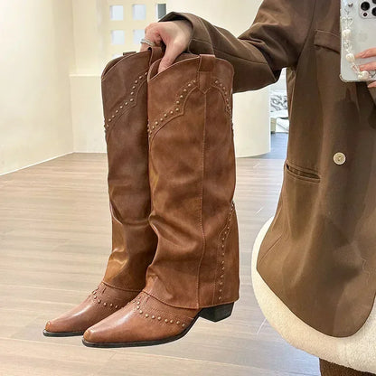 Women's Retro Square Heel Cowgirl Boots