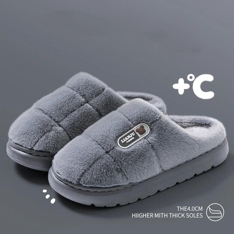 Big Size 50–51 Warm Winter Slippers for Men & Women Non Slip Home Shoes