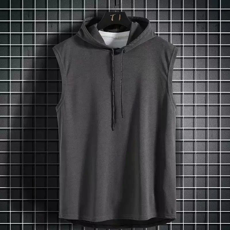 Men's Solid Color Sleeveless Hooded Tank Top