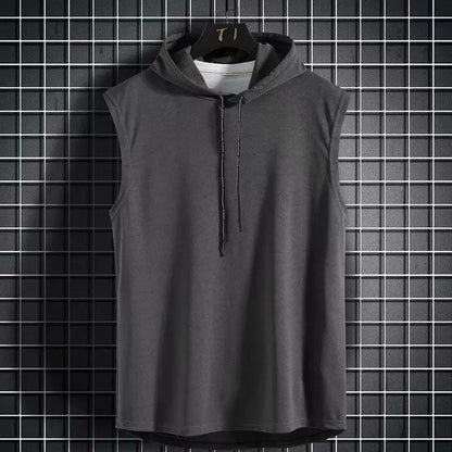 Men's Solid Color Sleeveless Hooded Tank Top