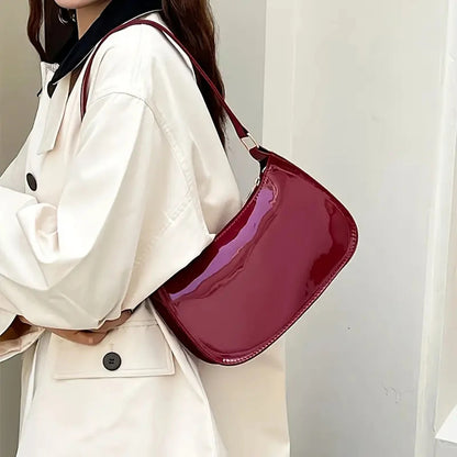 Red Patent Leather Underarm Shoulder Bag for Women