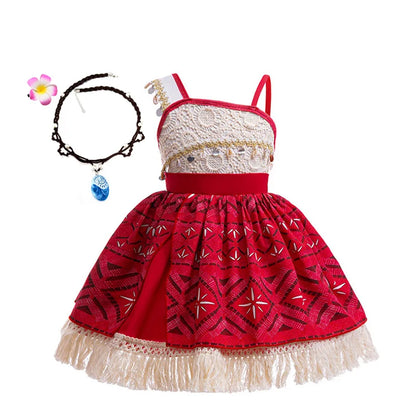 Girls Moana 2 Princess Costume Dress with Necklace
