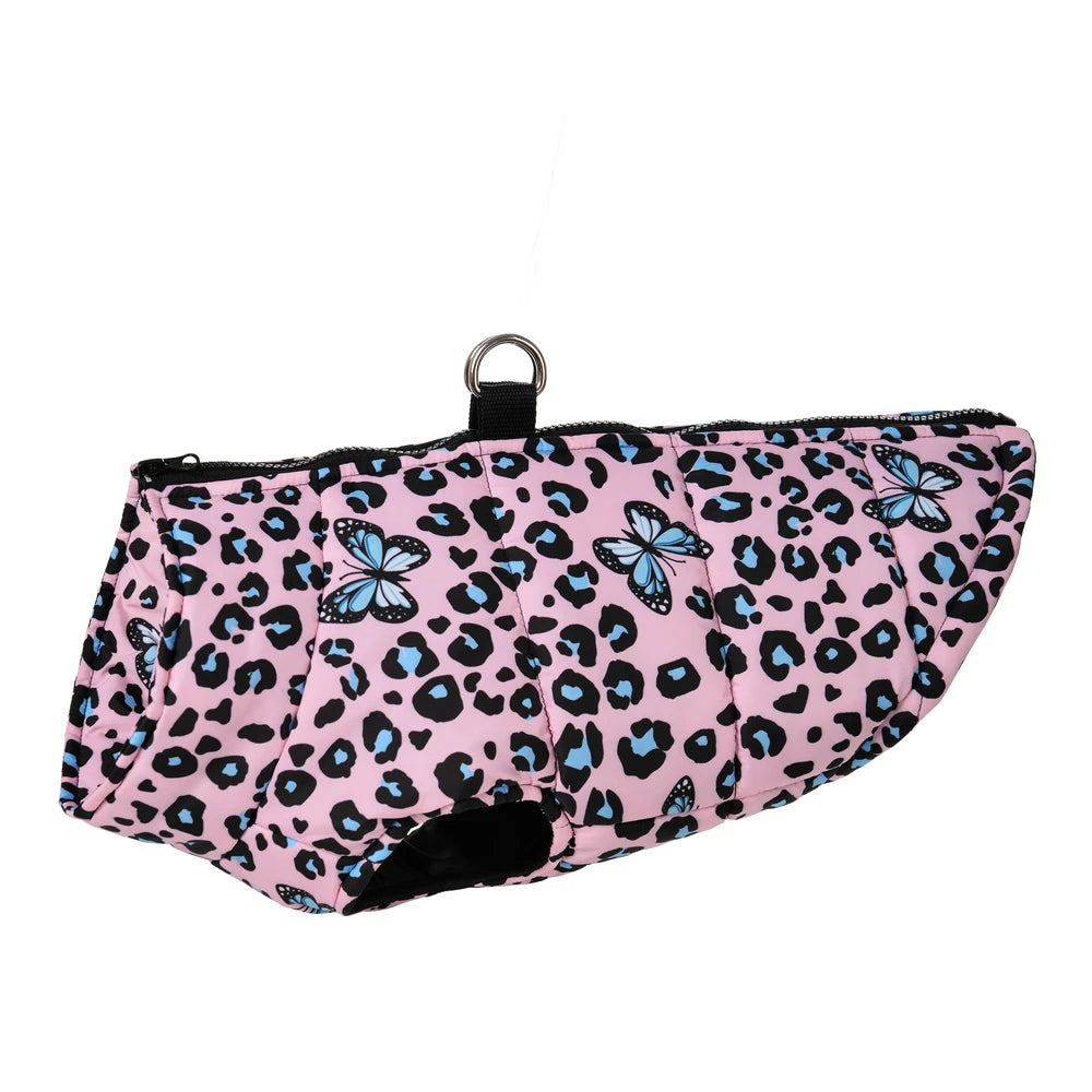 Leopard Print Dog Jacket with D-Ring for Small & Medium Dogs & Cats