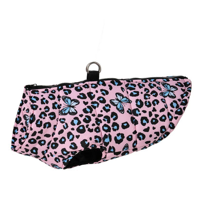 Leopard Print Dog Jacket with D-Ring for Small & Medium Dogs & Cats