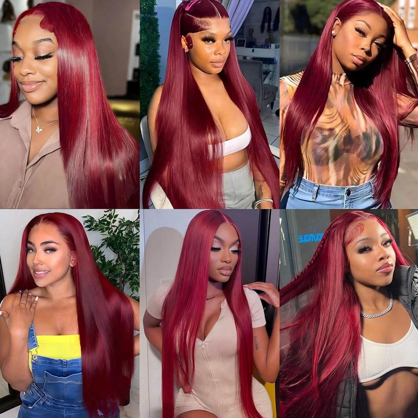 Women's 32 to 36 Inch 99J Burgundy Straight HD Lace Front Human Hair Wig
