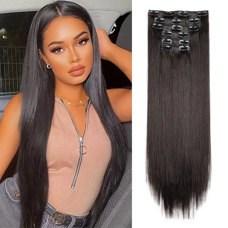 Women's 6 Piece 24 Inch Straight Clip In Hair Extensions