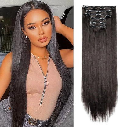 Women's 6 Piece 24 Inch Straight Clip In Hair Extensions