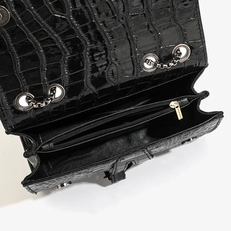 Women’s Croc Pattern Sequin Chain Crossbody Evening Bag