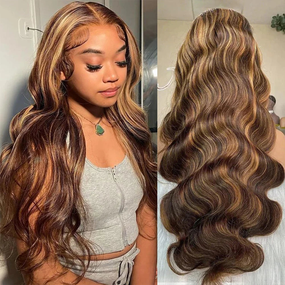 34 Inch Honey Blonde Ombre Body Wave 13x4 HD Lace Human Hair Wig 200% Density