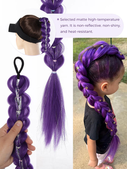 32 Inch Purple Braided Ponytail Hair Extension with Tinsel