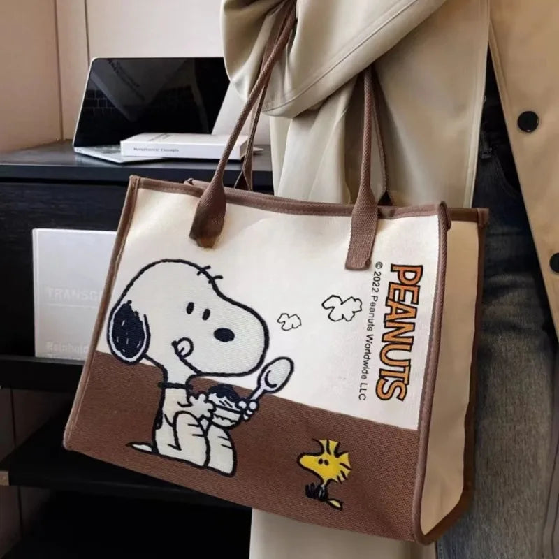 Snoopy Woodstock Cartoon Canvas Tote Bag Large Capacity Shoulder Handbag
