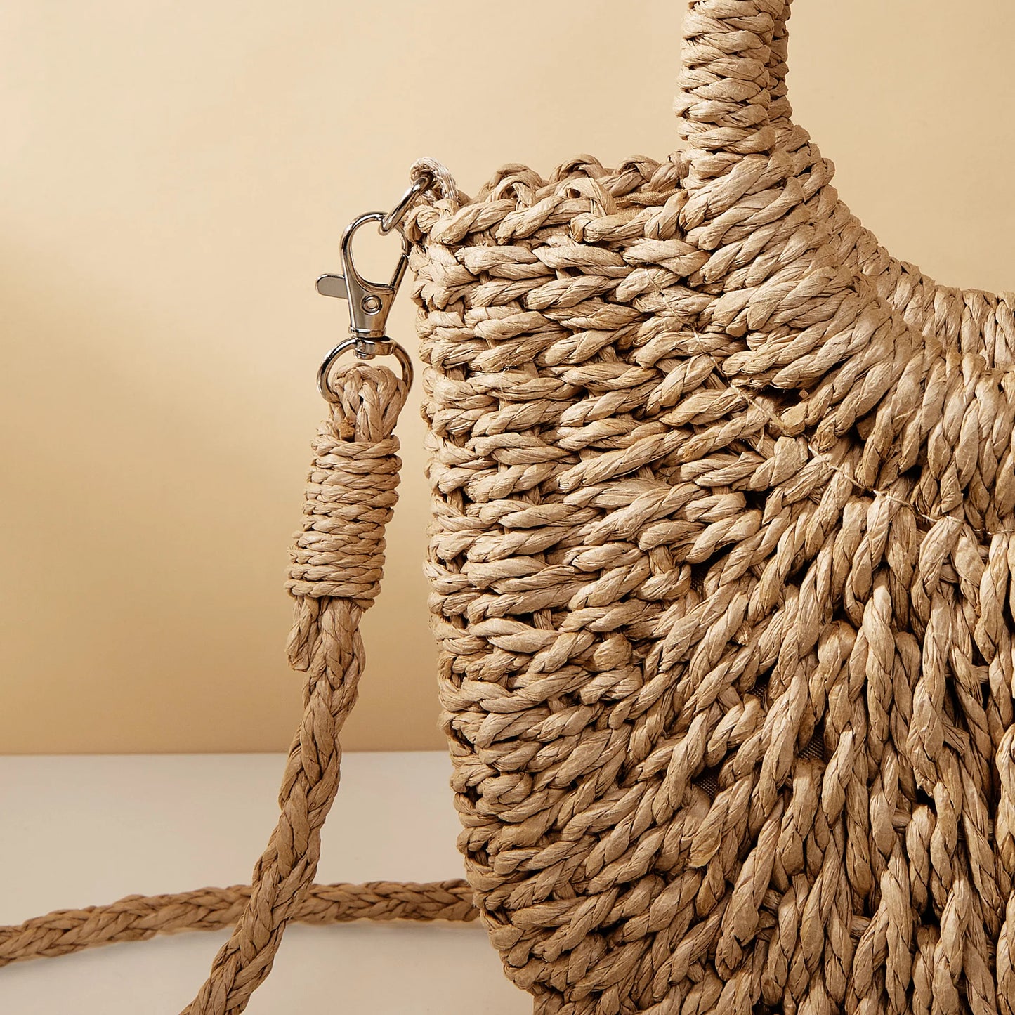 Women’s Woven Straw Rattan Half Moon Beach Tote Bag